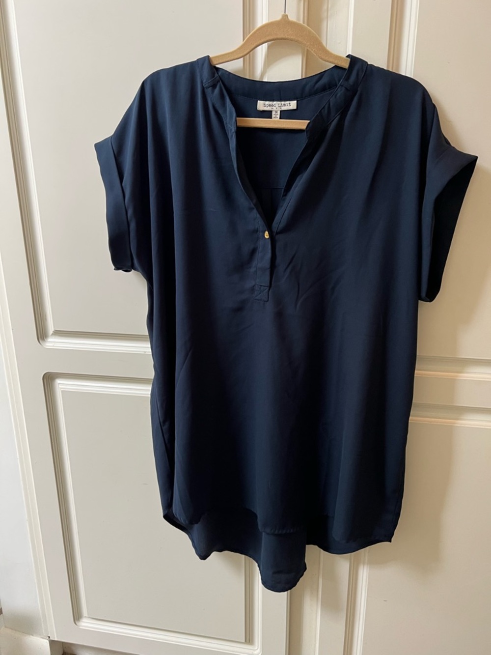 Navy Relaxed V-Neck Short-Sleeve Blouse